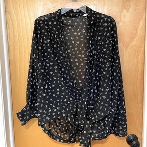 OS sheer black wrap. Wear it open, tied or tucked